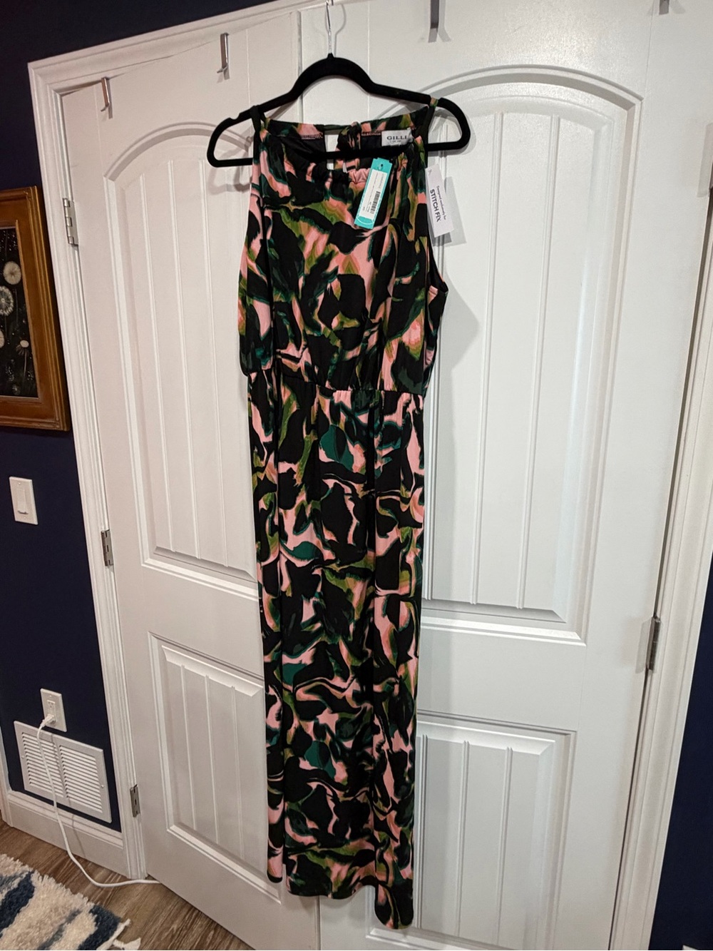 Gilli Maxi Dress in Pink, Green & Black Abstract Floral
